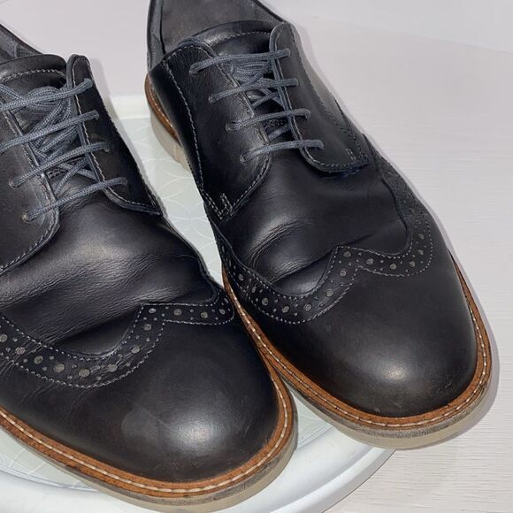 ECCO Jeremy Wingtip Hybrid Tie Lace Front Men\'s Black Leather Shoes Size 7